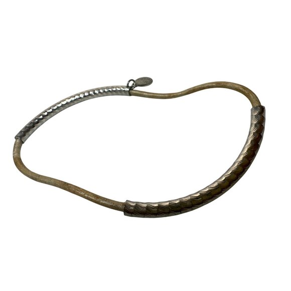 Cookie Lee Bracelet Metal Tube Beads Minimalist Tan Silver Tone Artsy Slide - Picture 2 of 2